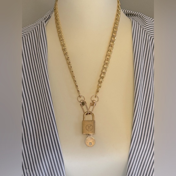 Authentic Louis Vuitton Lock and Key Gold Color with Gold Plated Chain #229 - Picture 2 of 4